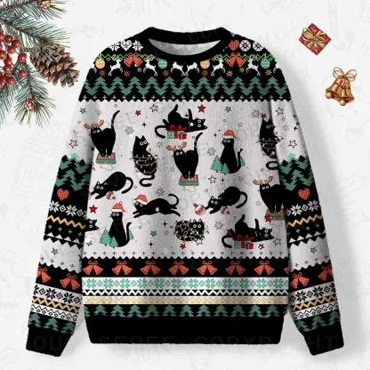 Merry Mischief Cats Ugly Christmas Knit Sweatshirt