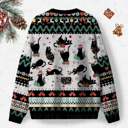 Merry Mischief Cats Ugly Christmas Knit Sweatshirt