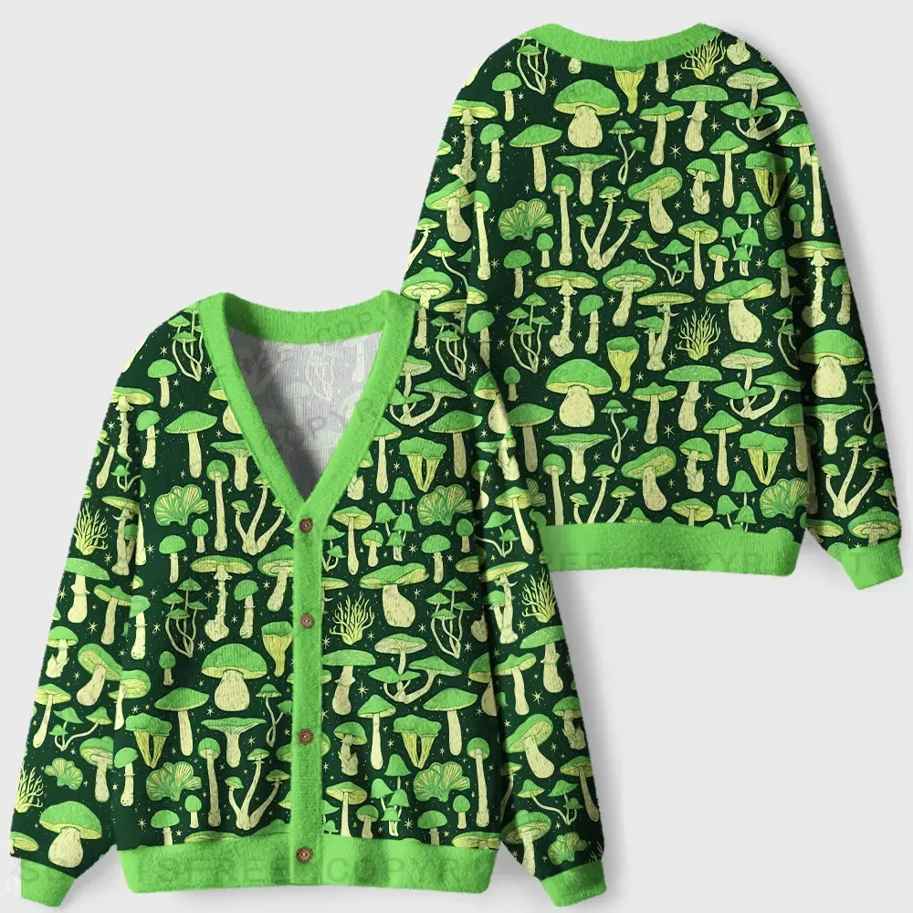 Enchanted Fungi Garden Ugly Cardigan Sweaters