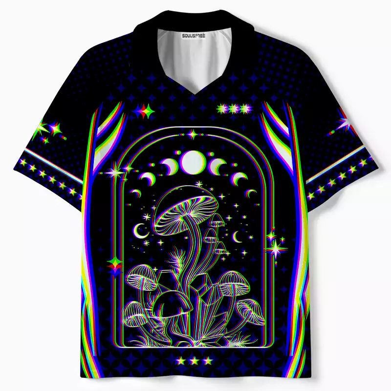 Soulisfree Mushroom of Rainbow Optic Lines Illusion Collar Polo Jersey