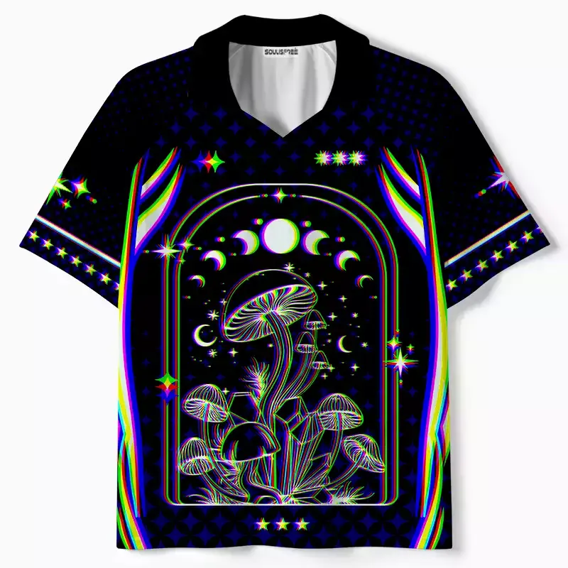 Designed Soulisfree Mushroom of Rainbow Optic Lines Illusion Collar Polo Jersey