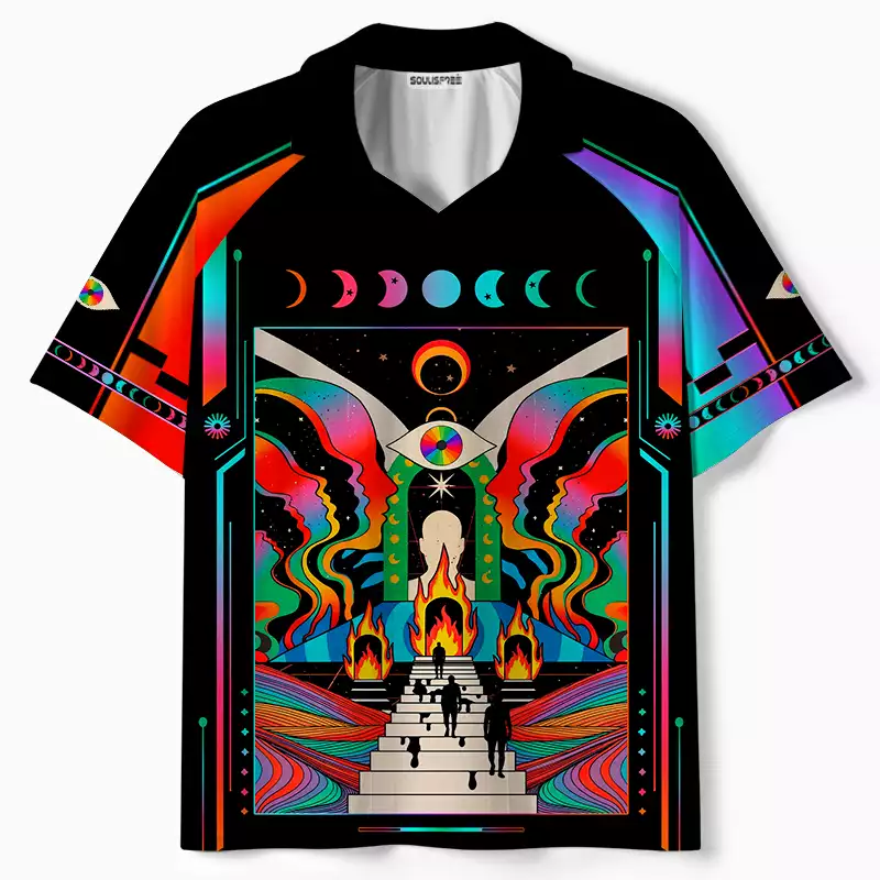 Soulisfree Light of the Living Planet Optic Lines Illusion Collar Polo Jersey