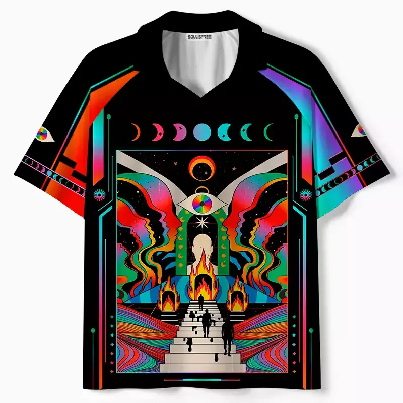 Designed Soulisfree Light of the Living Planet Optic Lines Illusion Collar Polo Jersey