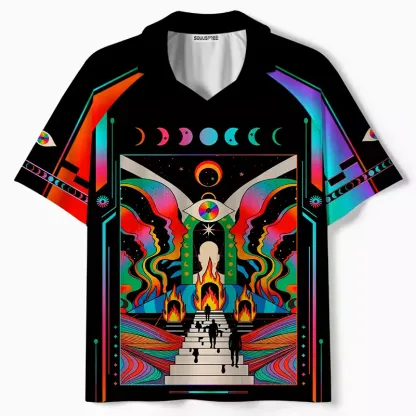 Soulisfree Light of the Living Planet Optic Lines Illusion Collar Polo Jersey