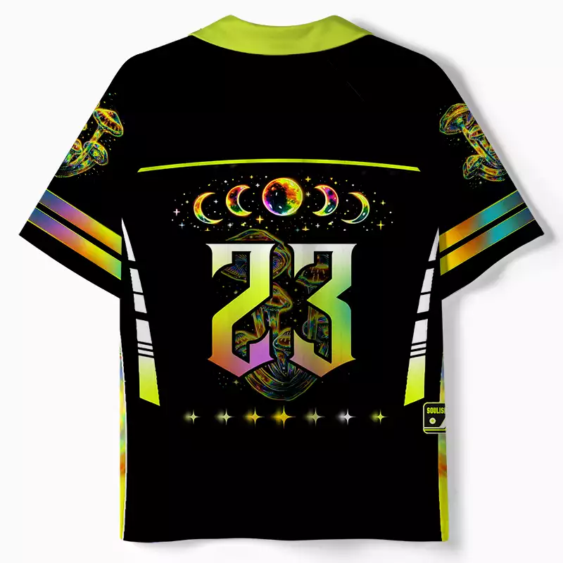 Soulisfree Psychedelic Moonphase Mushroom Collar Polo Jersey