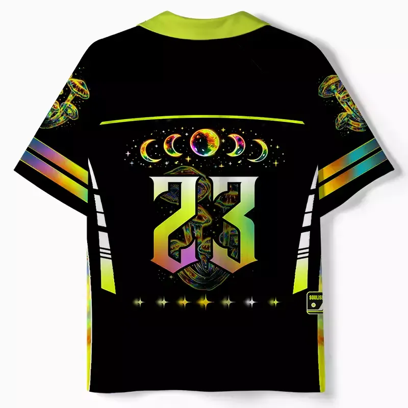 Soulisfree Psychedelic Moonphase Mushroom Collar Polo Jersey