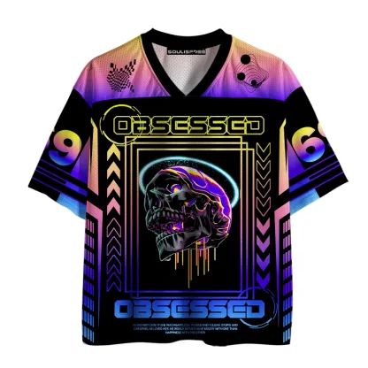 Soulisfree Dark Love Cyberpunk Skull Statement  Mesh Jersey