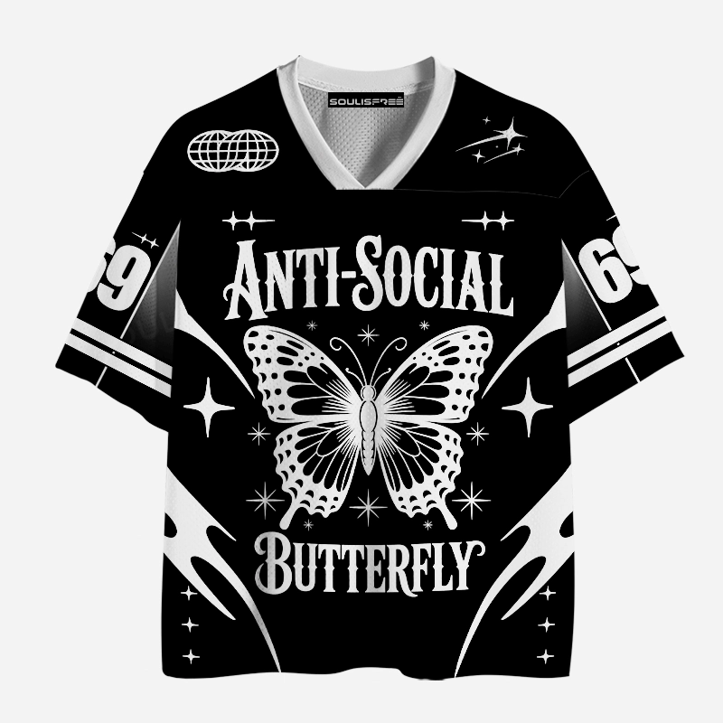 Soulisfree Anti-Social Butterfly Statement Mesh Jersey