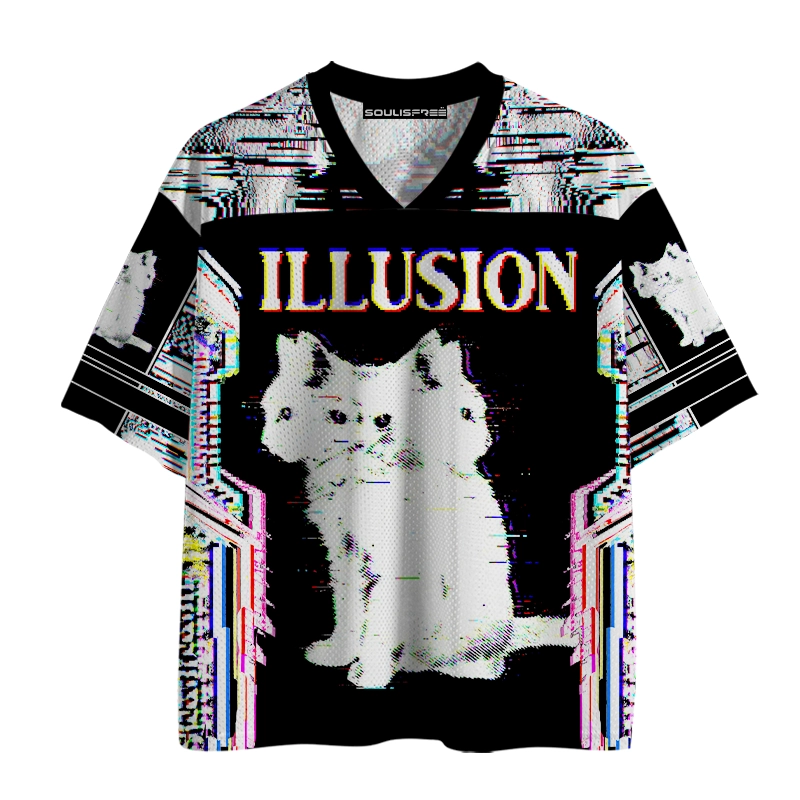 Soulisfree Glitch Cat Illusion Mesh Jersey