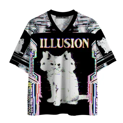 Soulisfree Glitch Cat Illusion Mesh Jersey