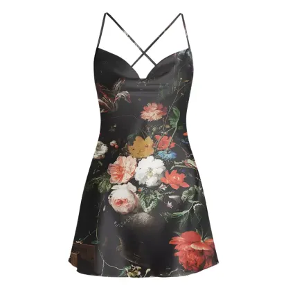 Soulisfree Dark Bouquet Satin Mini Dress