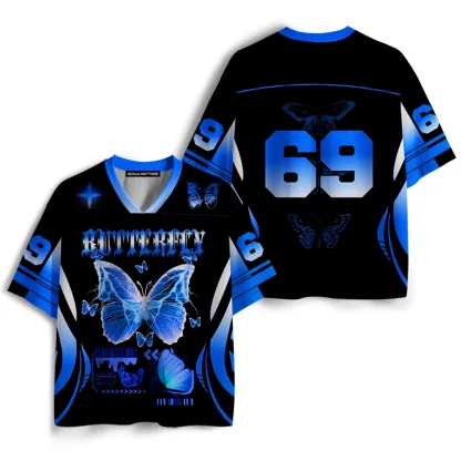 Soulisfree Blue Butterfly Graphic Mesh Jersey