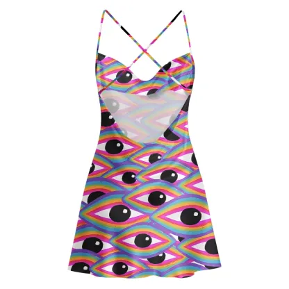 Soulisfree Rainbow Ocular Wave Satin Mini Dress