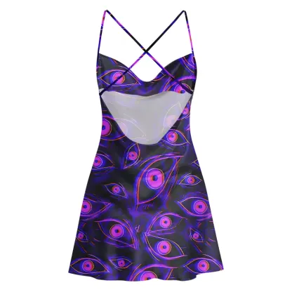 Soulisfree Neon Eyes of the Universe Satin Mini Dress