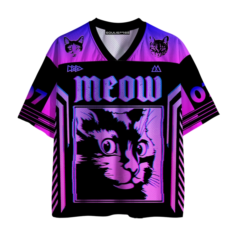 Soulisfree Purple Cat V-Neck Mesh Jersey
