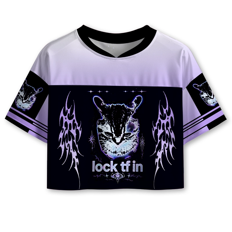 Soulisfree Purple Tribal Cat Cropped Mesh Jersey