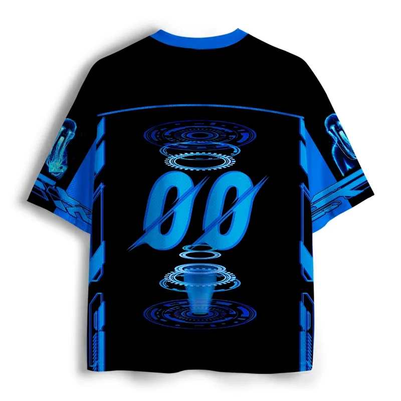 Soulisfree Cyberpunk Blue Aesthetic Mesh Jersey