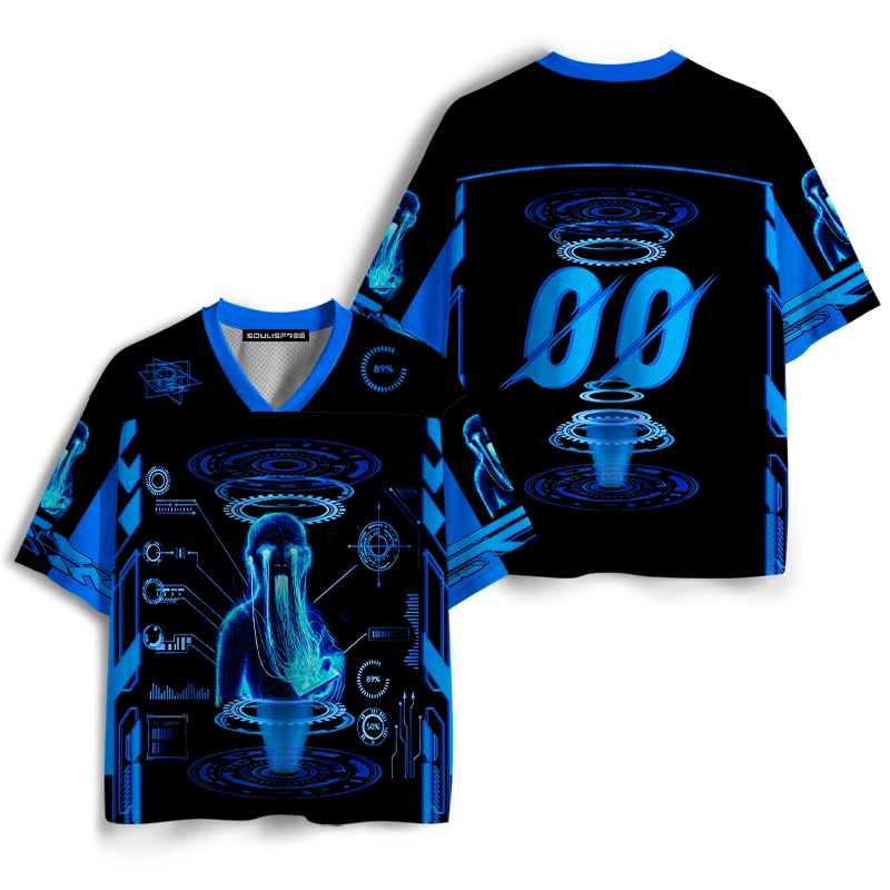 Soulisfree Cyberpunk Blue Aesthetic Mesh Jersey