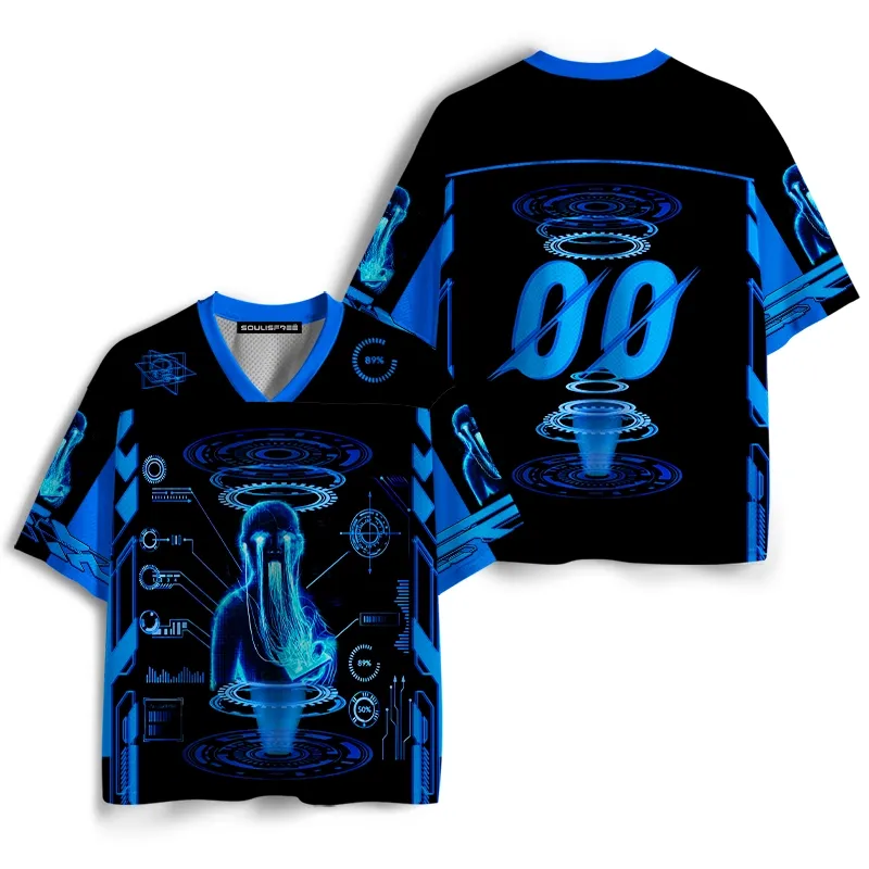 Soulisfree Cyberpunk Blue Aesthetic Mesh Jersey