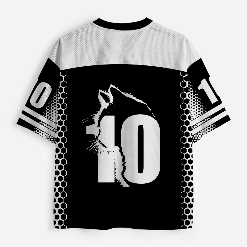 Soulisfree Black & White Cat Crew Mesh Jersey