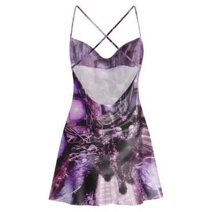 Soulisfree PURPLE WITCH CAT Cowl Neck Satin Mini Dress