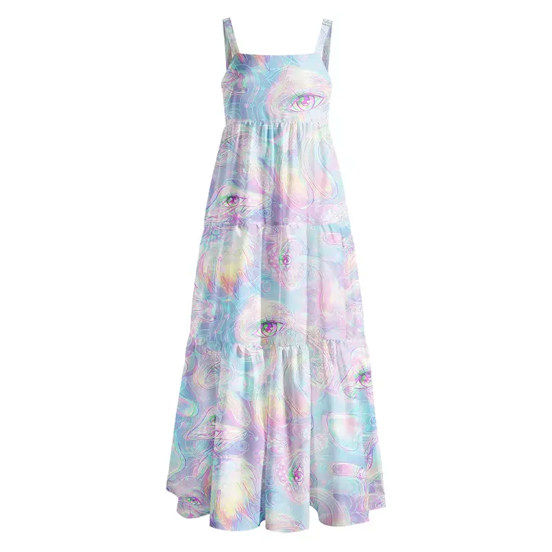 Soulisfree Pastel All‑Seeing Eyes Boho Maxi Dress
