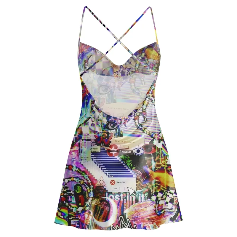 Soulisfree GLITCHY 2000S INTERNET  Cowl Neck Satin Mini Dress