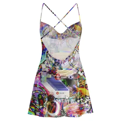 Soulisfree GLITCHY 2000S INTERNET  Cowl Neck Satin Mini Dress