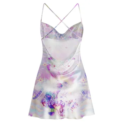 Soulisfree ASTRAL VISION BUTTERFLY Cowl Neck Satin Mini Dress