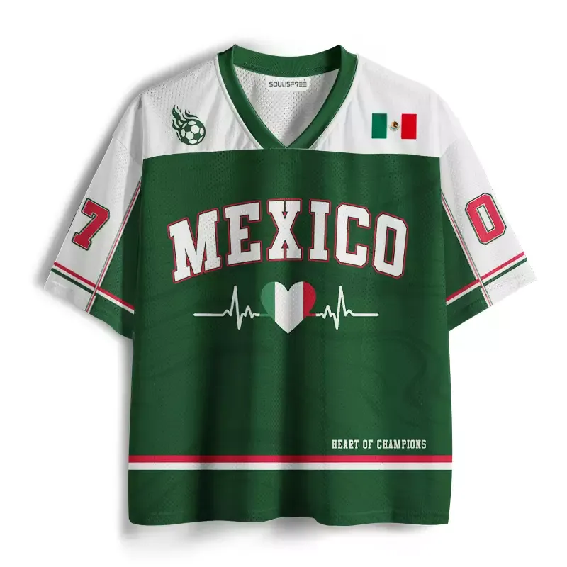 Designed Soulisfree Retro Vintage Mexico Fútbol Mesh Jersey