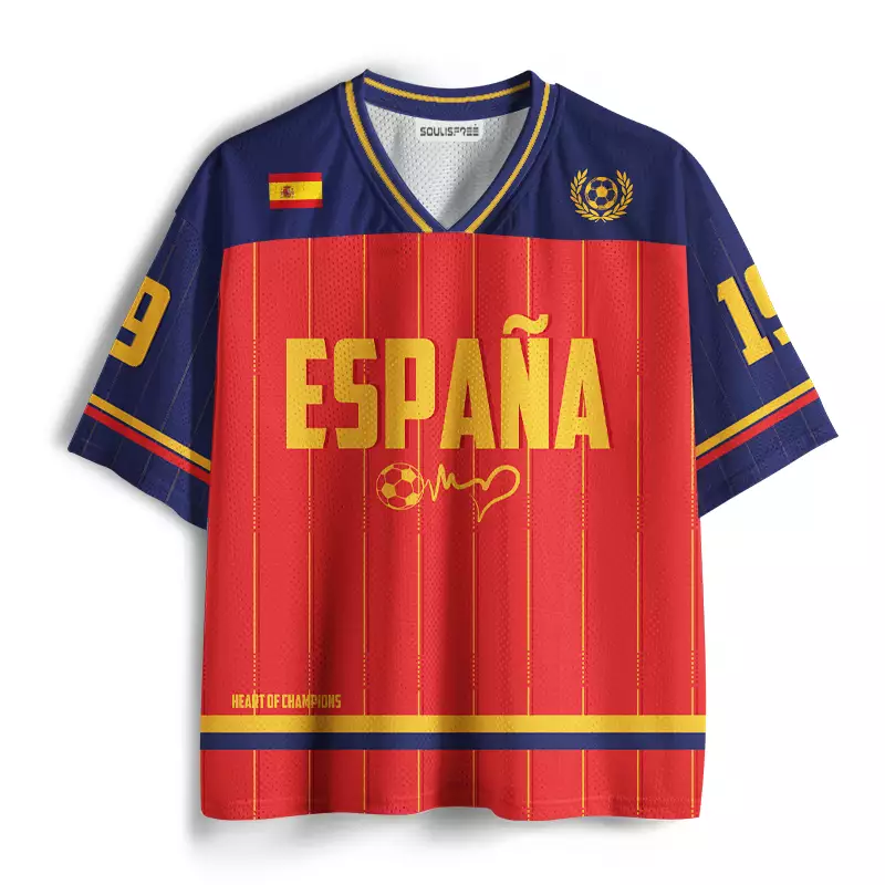 Soulisfree Retro Vintage Spain Fútbol Mesh Jersey