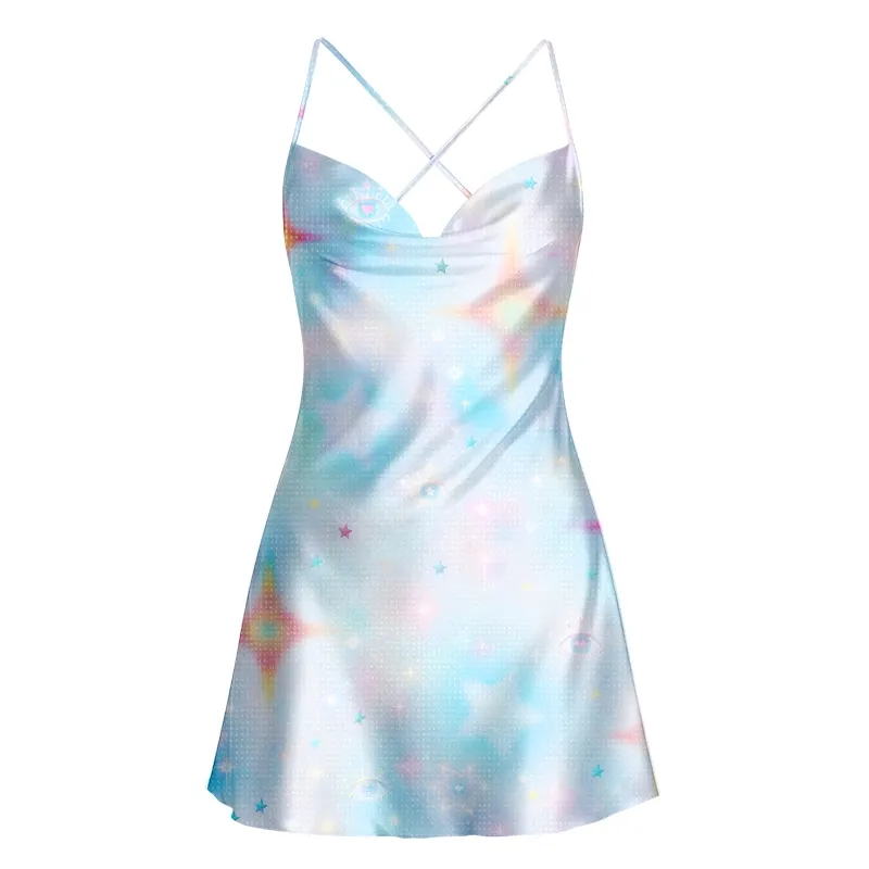 Designed Soulisfree Dream Galaxy Cowl Neck Satin Mini Dress