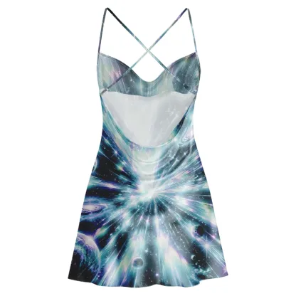 Soulisfree Cosmic Starburst Galaxy Cowl Neck Satin Mini Dress