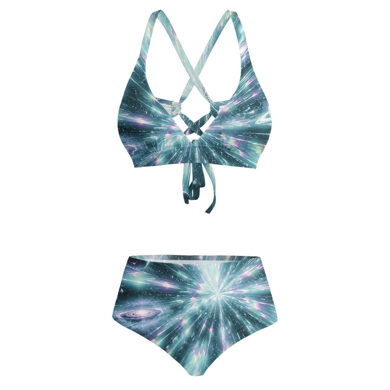 Designed Soulisfree Cosmic Starburst Galaxy Glitch Cross Bikini