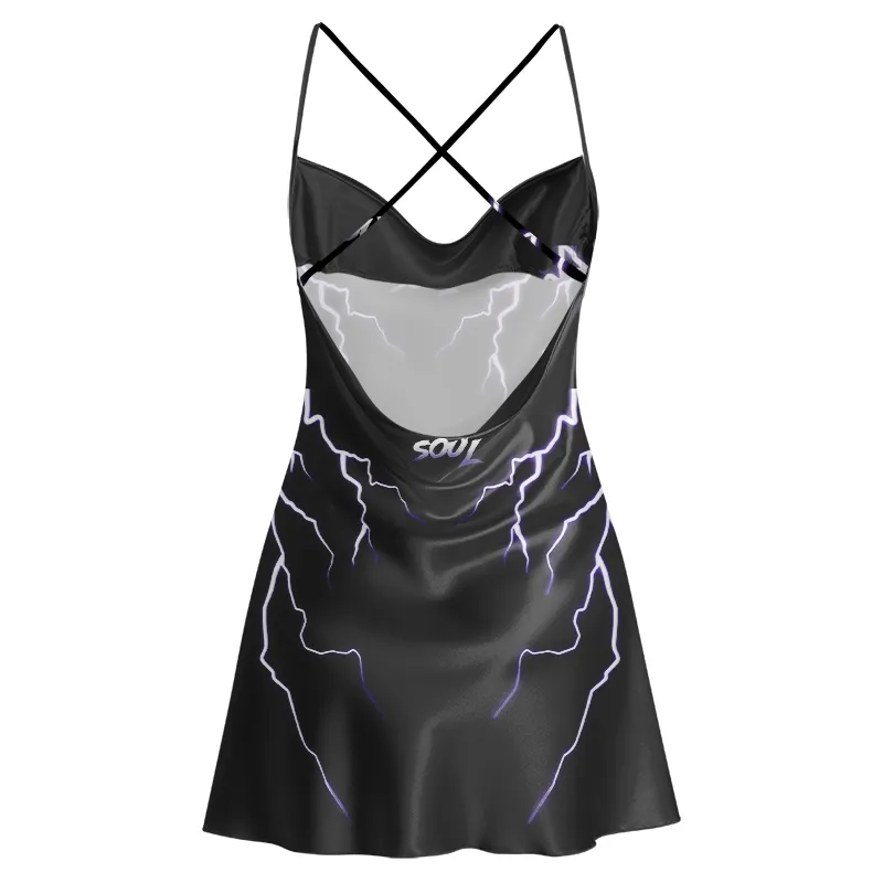 Soulisfree Neon Lightning Cowl Neck Satin Mini Dress