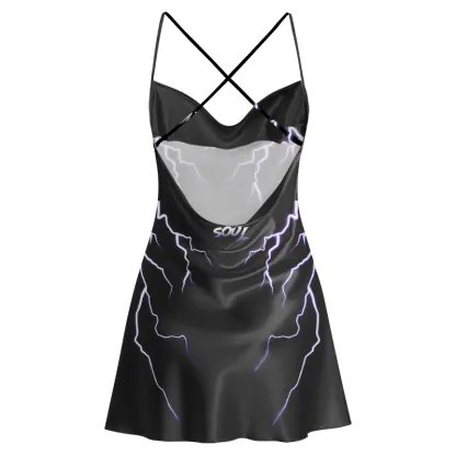 Soulisfree Neon Lightning Cowl Neck Satin Mini Dress