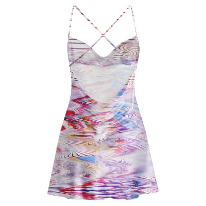 Soulisfree Trippy Liquid Swirl Cowl Neck Satin Mini Dress