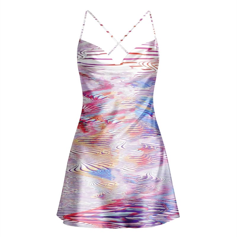 Soulisfree Trippy Liquid Swirl Cowl Neck Satin Mini Dress