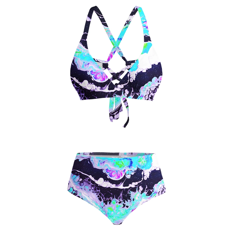 Soulisfree Cosmic Fluid Swirl Glitch Cross Bikini