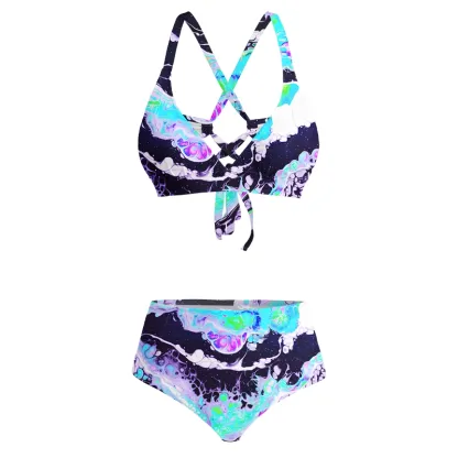 Soulisfree Cosmic Fluid Swirl Glitch Cross Bikini