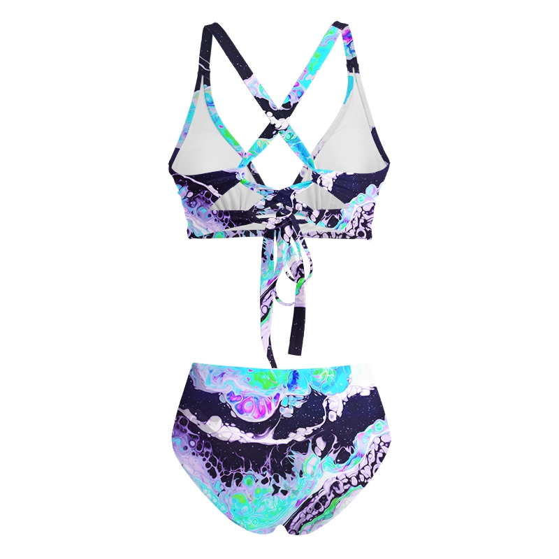 Soulisfree Cosmic Fluid Swirl Glitch Cross Bikini