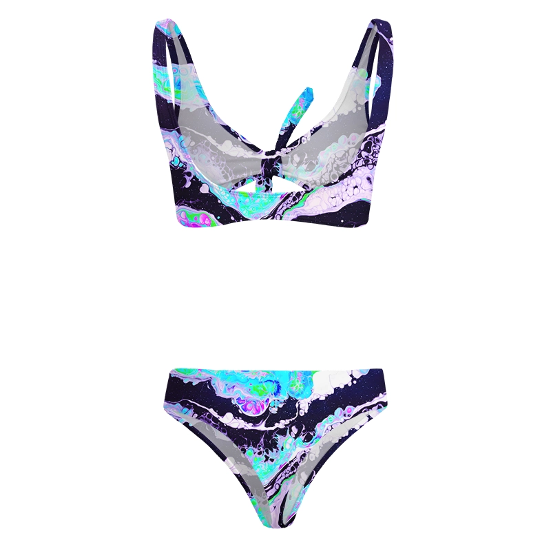 Soulisfree Cosmic Fluid Swirl Glitch Bow Bikini