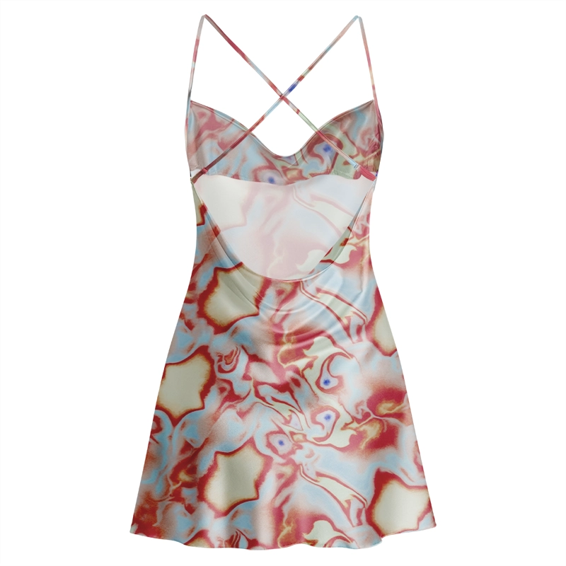 Soulisfree Dreamy Pastel Marbled Swirl Cowl Neck Satin Mini Dress