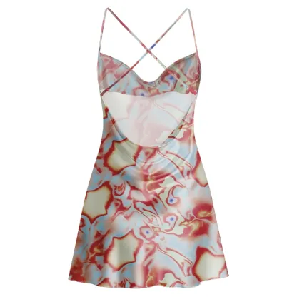 Soulisfree Dreamy Pastel Marbled Swirl Cowl Neck Satin Mini Dress