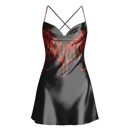 Soulisfree Black Thrash Metal Cowl Neck Satin Mini Dress