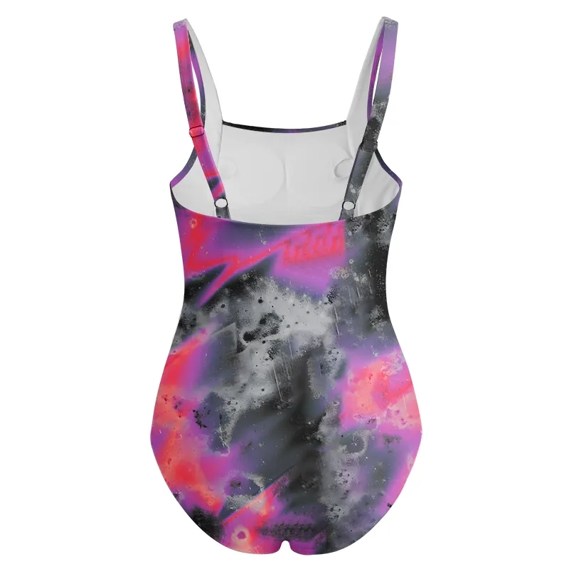 Soulisfree Neon Graffiti Swirl Galaxy One‑Piece Swimsuit