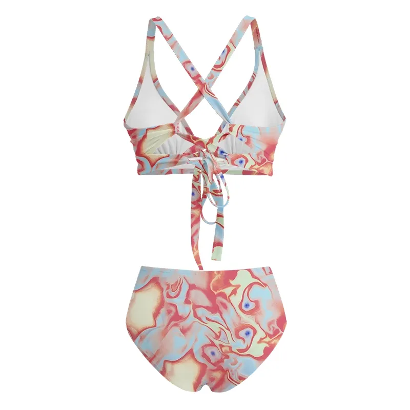 Soulisfree Dreamy Pastel Marbled Swirl Glitch Cross Bikini