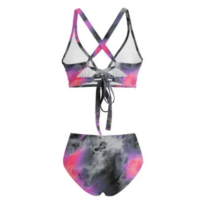 Soulisfree Neon Graffiti Swirl Glitch Cross Bikini