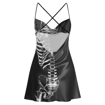 Soulisfree Skeleton Torso Cowl Neck Satin Mini Dress