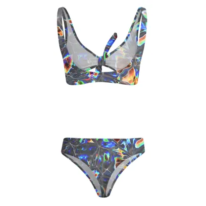 Soulisfree Cyber Rainbow Prism Glitch Bow Bikini